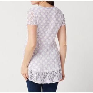 Susan Graver lavender floral print stretch lace peplum back top plus size 2X
